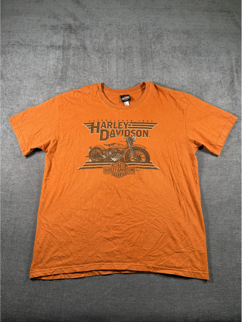 Harley-Davidson Men's 2XL Orange Vintage Motorcycle Graphic T-Shirt